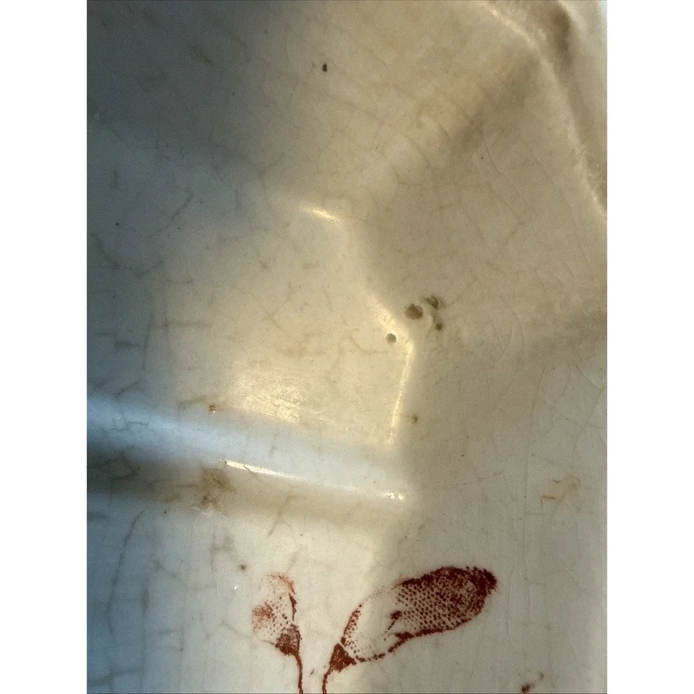 Antique Ironstone Soap Dish with Red Flowers Please See Photos
